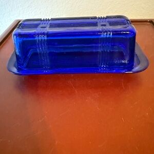 Hazel Atlas Vintage Criss Cross Butter Dish Cobalt Blue Glass 1 Stick Mint